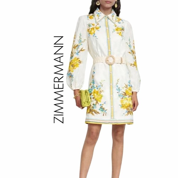 Zimmermann Halcyon Belted Floral Linen Dress US 4 Resort Luxury🌼 - Picture 2 of 13